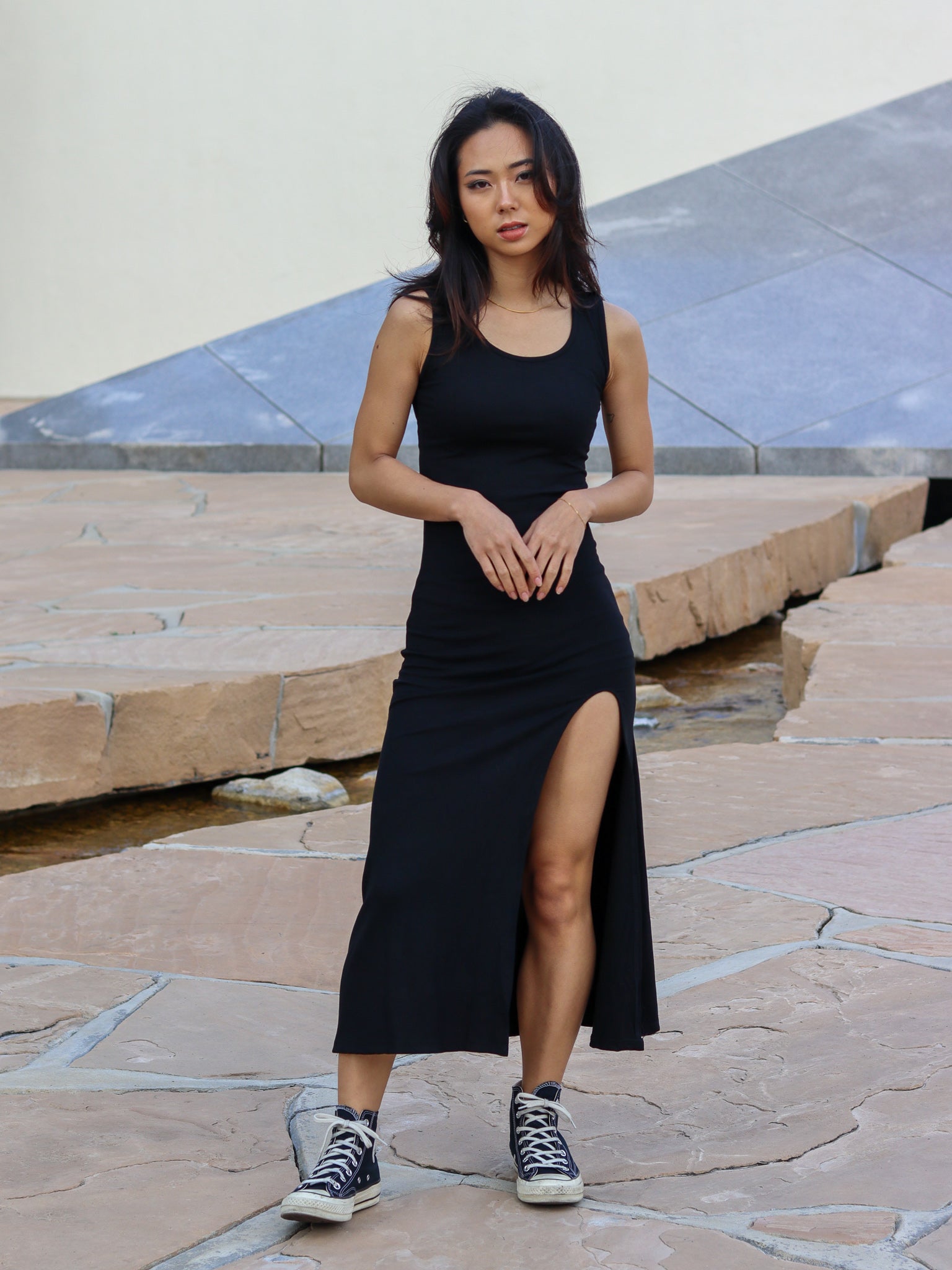 ディープスリットワンピース ブラック 1 | electricasanmiguel.com.mx